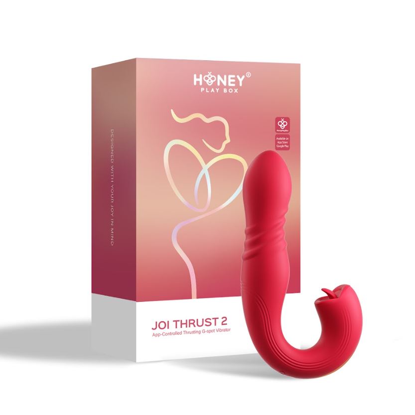 Red toy with 'Honey Play Box' packaging on a white background