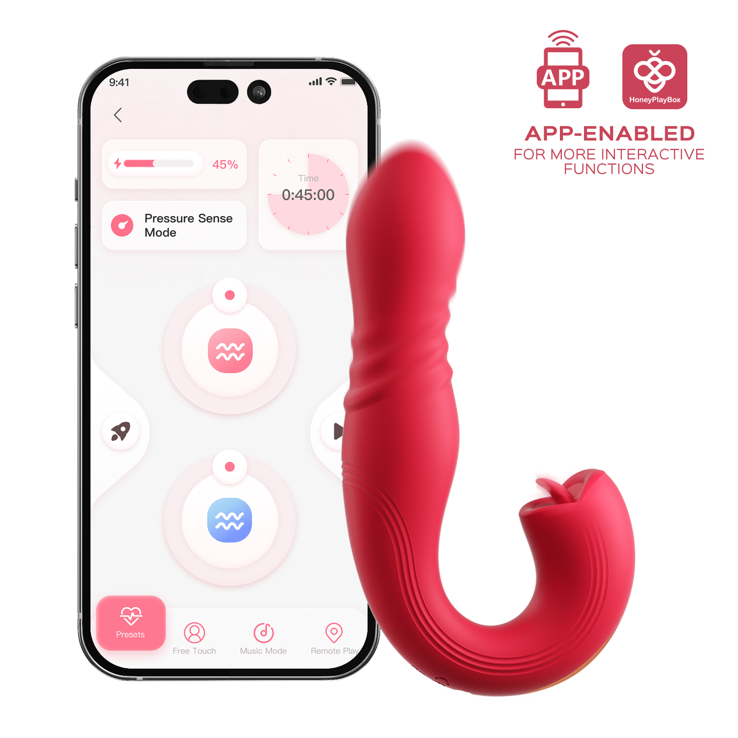 video clip of thrusting and licking red vibrator with smart phone