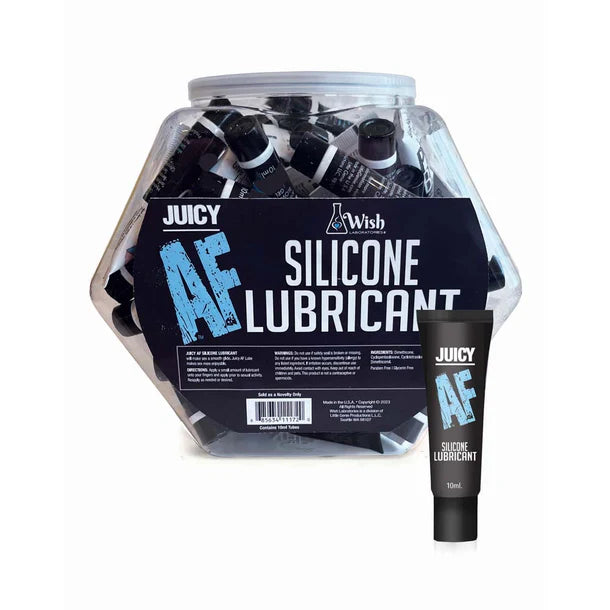 black tube of silicone lubricant with tub display behind it