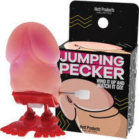 Pink and red 'Jumping Pecker' toy with packaging on a white background