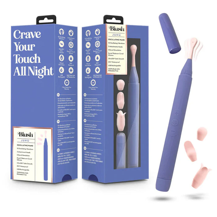 Blue juno oscillating wand with packaging and additional wands on a white background