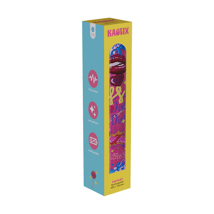Colorful packaging of a vibrator with 'KAOTIX' branding on a white background
