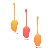 3 single mango shaped kegels with tails with weight listed beneath