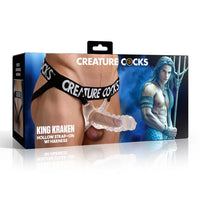 Product packaging for 'King Kraken Hollow Strap-On' with a creature-themed design on a white background.