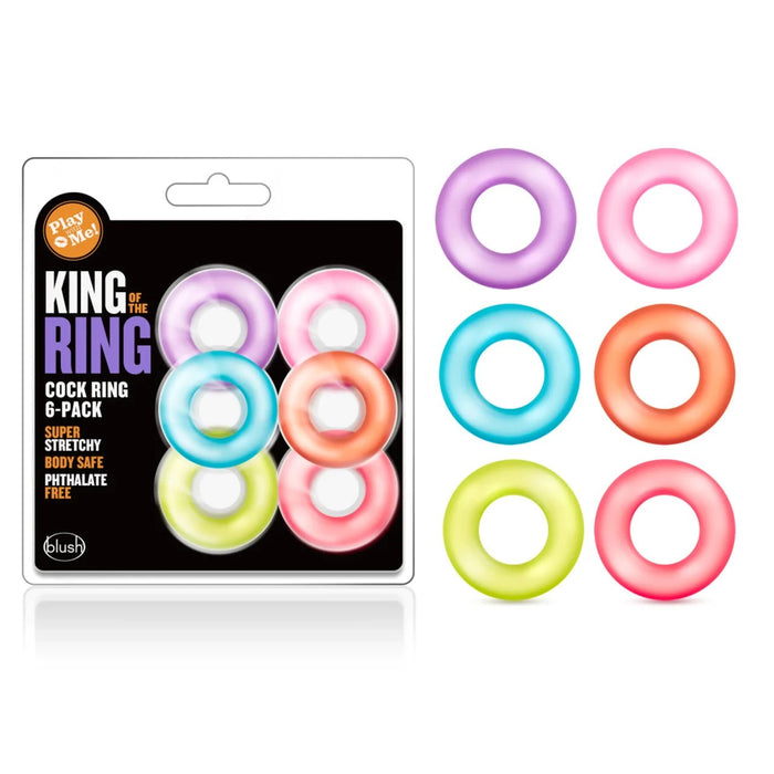 king of the ring package with 6 jelly assorted colored cockrings