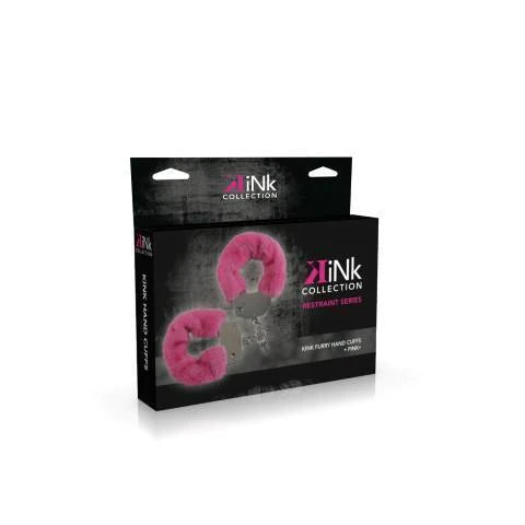 pink furry metal hand cuffs on box cover