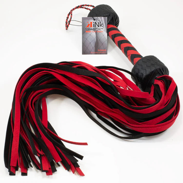 red & black suede flogger