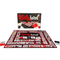 Kinkyland board game set with board, pieces, and packaging on a white background