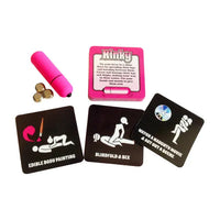 kinky vibrations card game with pink vibrating bullet & batteries