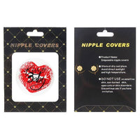 Nipple cover packaging with 'Kiss Me Baby' design on a black background