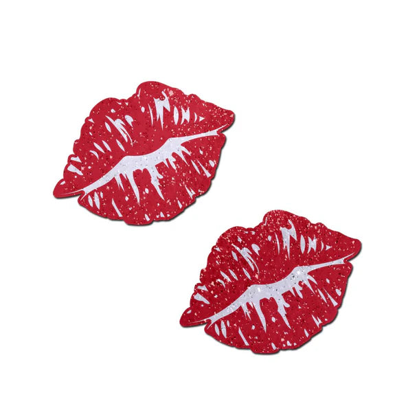 red sparkly kissing lips pasties