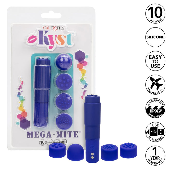 tiny vibrator with 4 interchangeable texture heads in purple