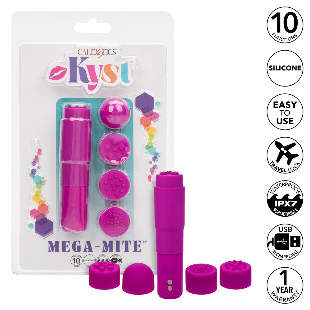 tiny vibrator with 4 interchangeable texture heads in pink