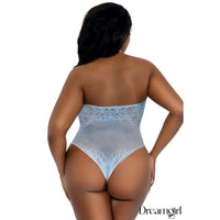 light blue lace teddy with open back. plus size