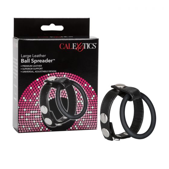 black leather cock ring with rubber ring next to cal exotics box