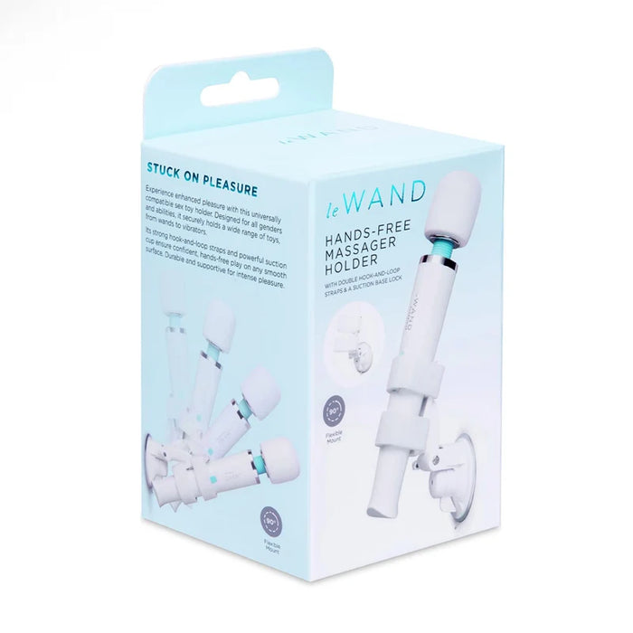 le wand hands free massager holder on box packaging
