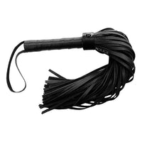 Black leather flogger with 'Rouge' branding on a white background