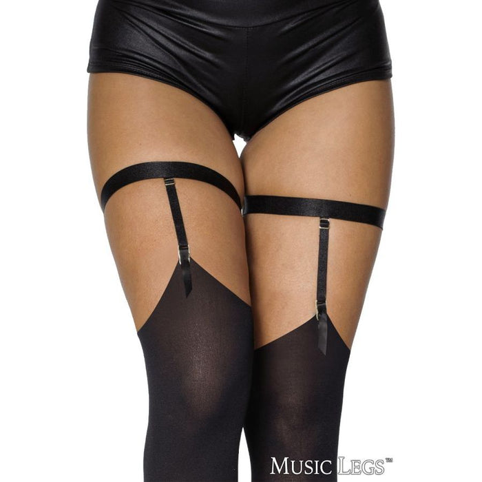 black leg band with garter straps, stocking and panty shown as well