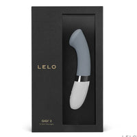 grey g spot vibrator with box packaging and accessories, with lelo branding