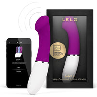 LELO GIGI 3 app-controlled G-spot vibrator with packaging and remote control on a white background