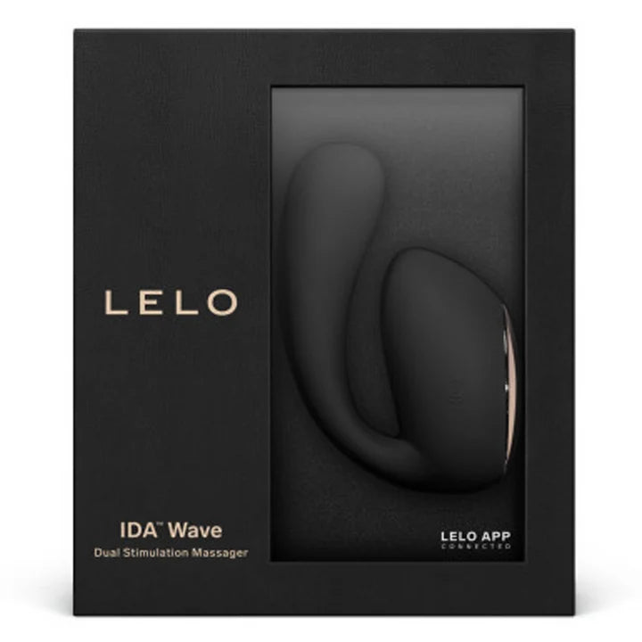 black lelo vibrator with dual stimulation in box packaging
