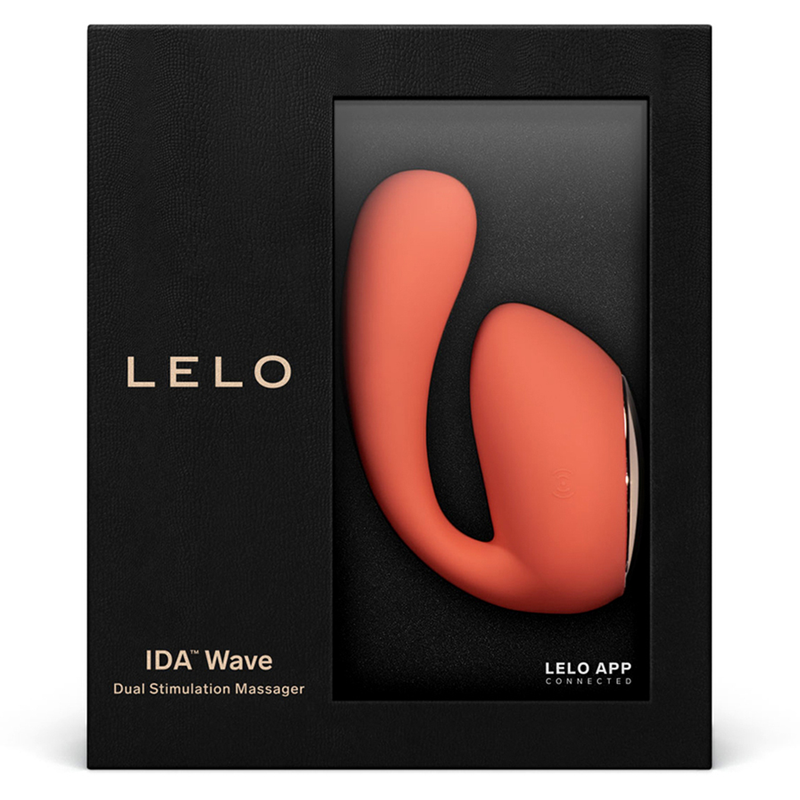 red lelo vibrator with dual stimulation in box packaging