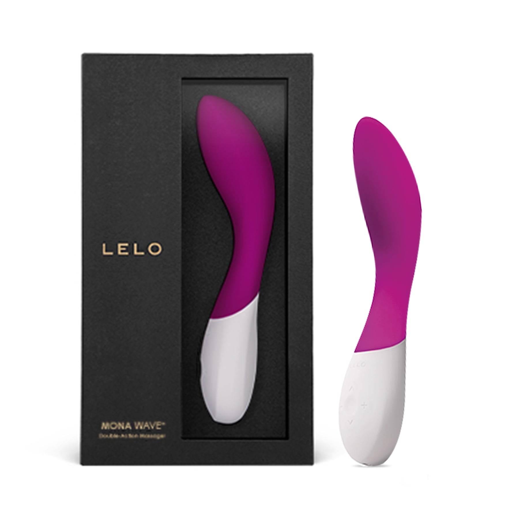 pink & white g-spot vibrator beside box packaging