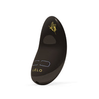 black hand held massager with butterfly on it. with lelo branding