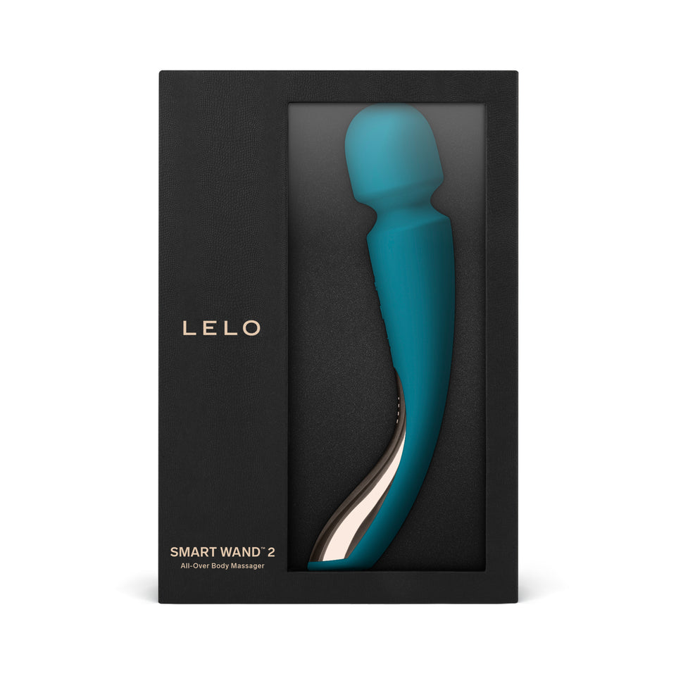 turqoise wand with packaging, accessories with lelo branding