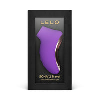 Purple SONA 2 Travel Sonic Clitoral Massager in black packaging with Lelo branding on a white background.