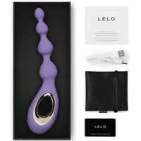 purple vibrating anal beads with lelo branding accessories and box packaging