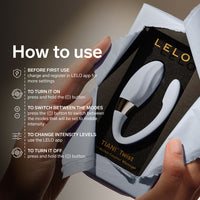LELO Tiani Twist product with user manual and charging instructions.