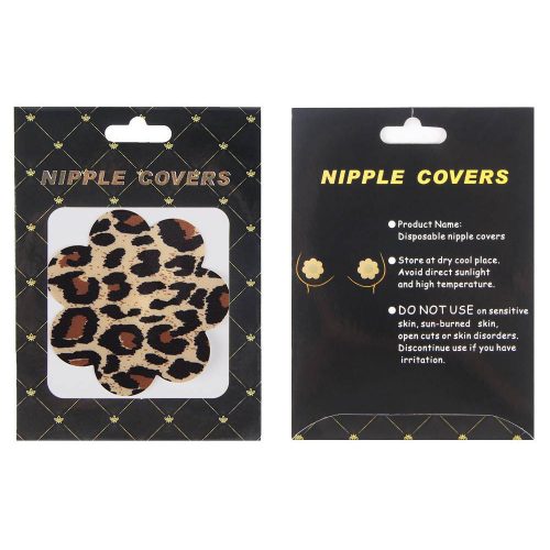 Leopard print nipple covers with packaging on a white background