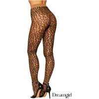 Two-tone knit leopard pantyhose with a soft stretchy waistband, back view