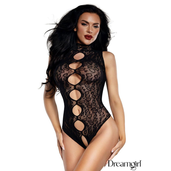 women wearing open body leopard teddy with white back ground 