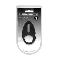 Black vibrating cock ring in packaging with brand name on a white background