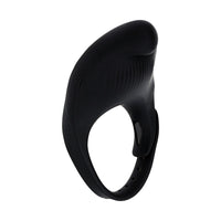 Black adjustable vibrating cock ring on a white background