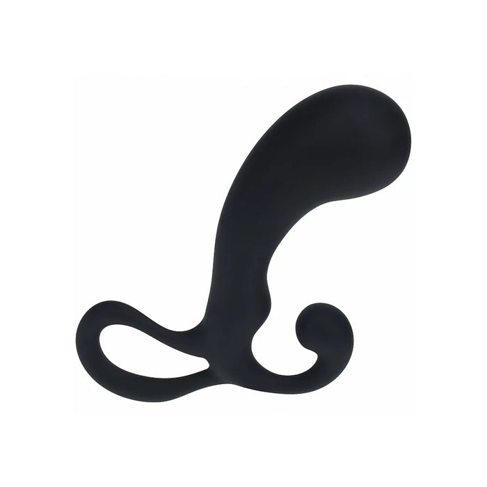 Black bulb silicone butt plug on a white background