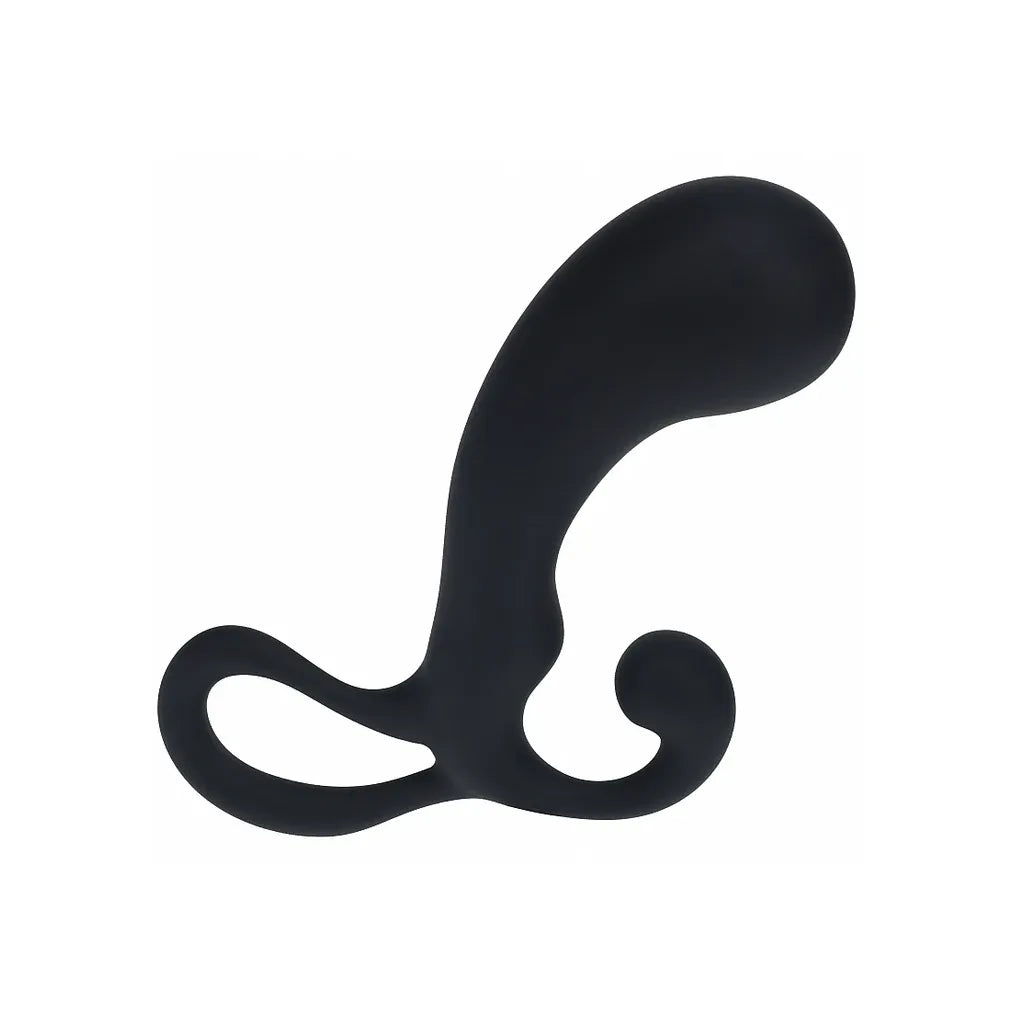 Black bulb silicone butt plug on a white background