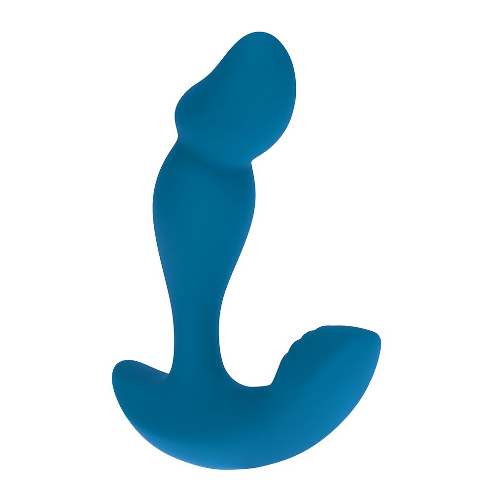 curved penis head shaped prostate massager with bottom base in blue