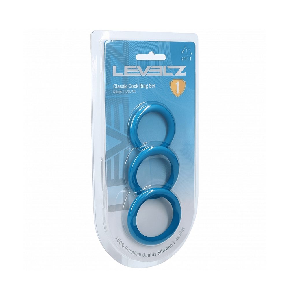 levelz classic cock ring set in blue with packaging