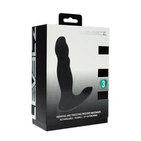 levelz vibrating thrusting prostate massager in black with box packaging