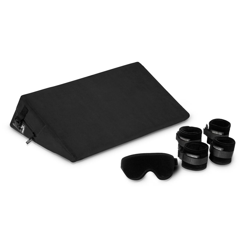 black wedge with blindfold, and 4 cuffs