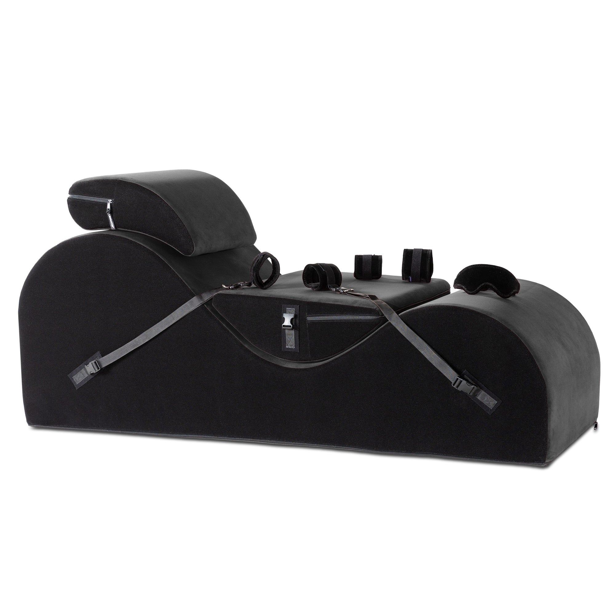 black sex couch with bondage restraints