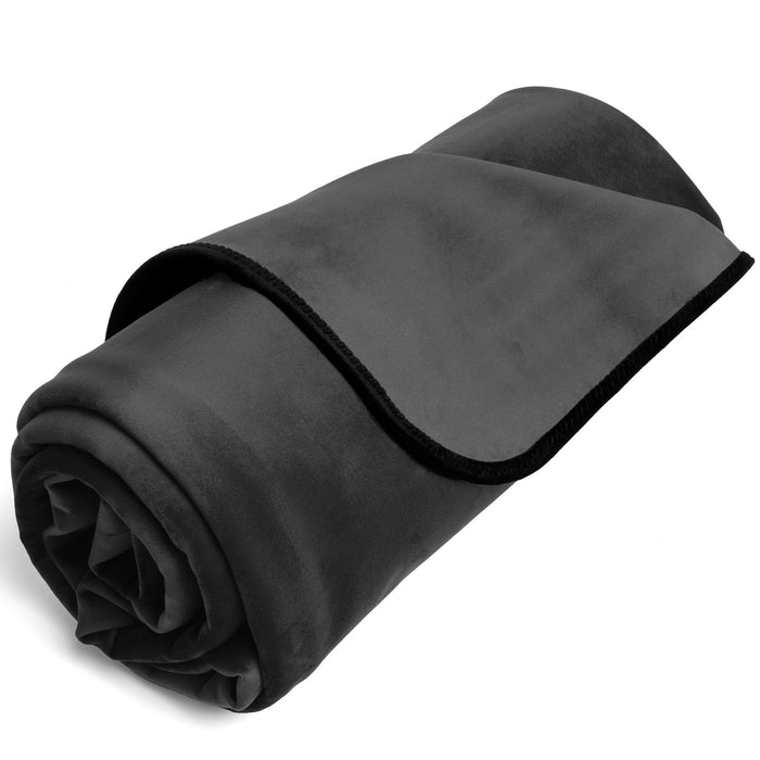 black rolled waterproof throw blanket