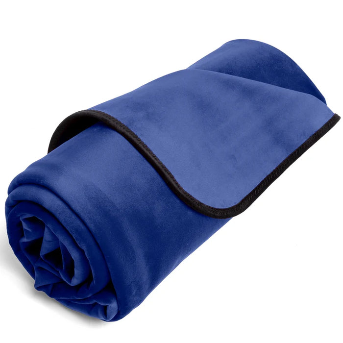 blue rolled waterproof throw blanket