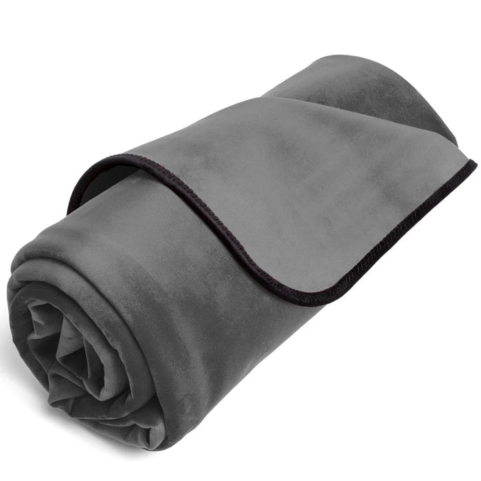 grey rolled waterproof throw blanket