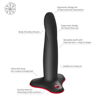 Black and red limba flex m dildo with features highlighted on a white background