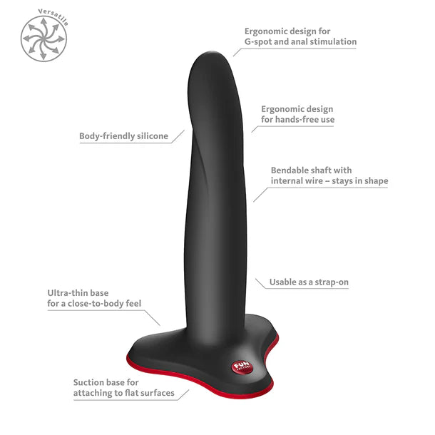 Black and red limba flex m dildo with features highlighted on a white background