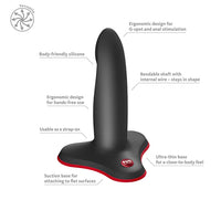 Black and red limba flex s dildo with features highlighted on a white background
